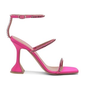 Amina Muaddi Gilda Pink Embellished Satin Sandals in 38.5